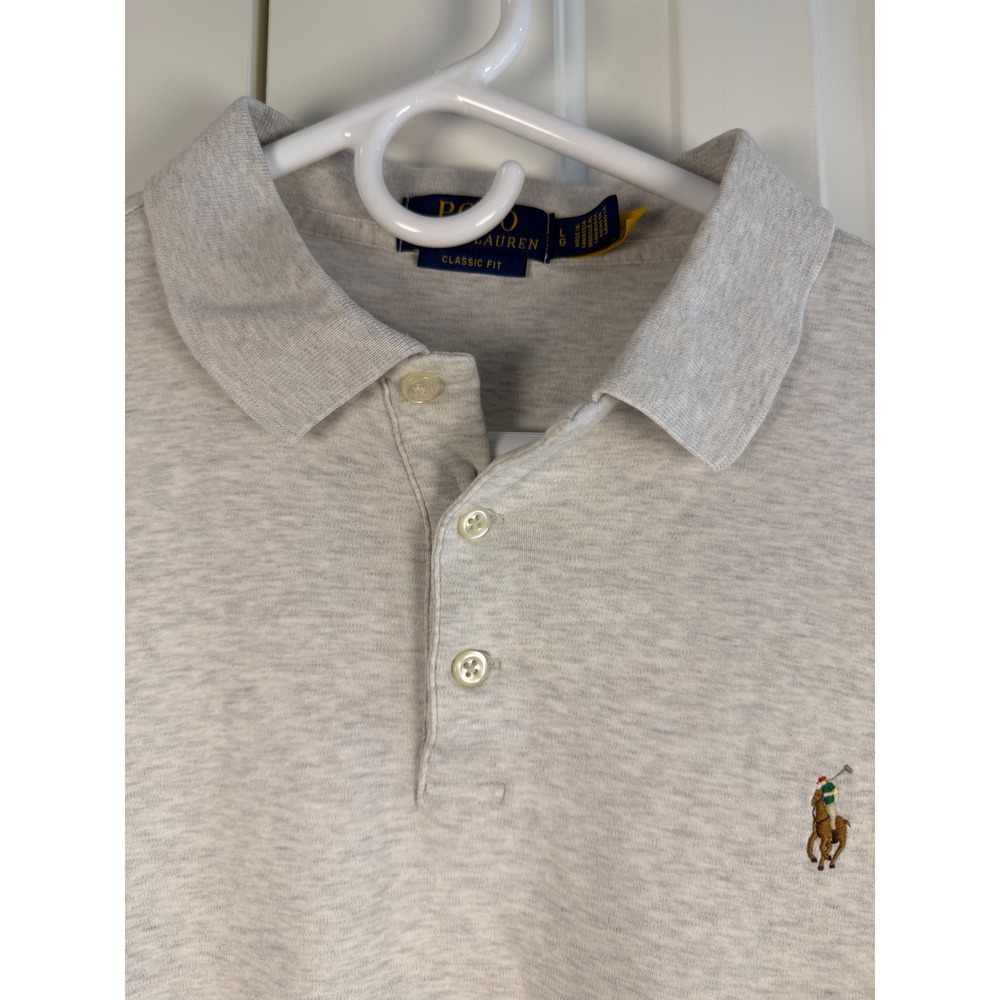 Polo Ralph Lauren Mens Classic Fit Short Sleeve Polo Shirt Gray Heather Large - Picture 2 of 4